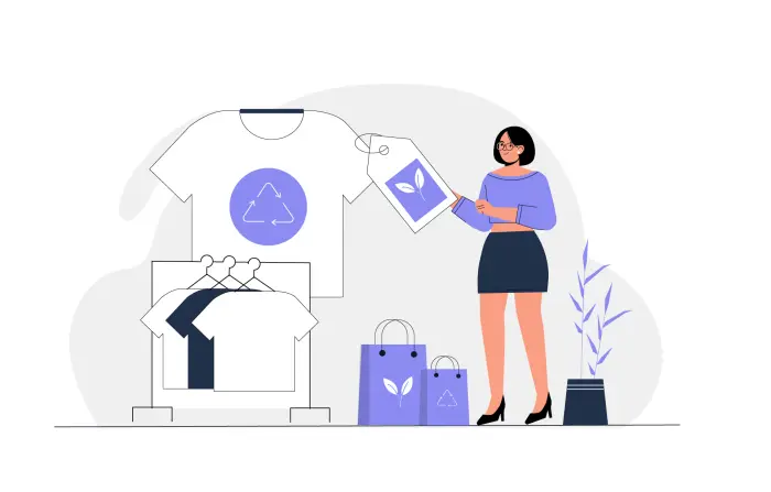 A Girl Is Currently Browsing Through a Boutique in Search of Clothes Vector Illustration image